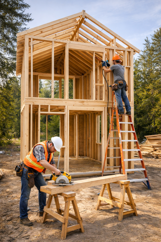 Capital ADU website image showing wood-frame ADU construction