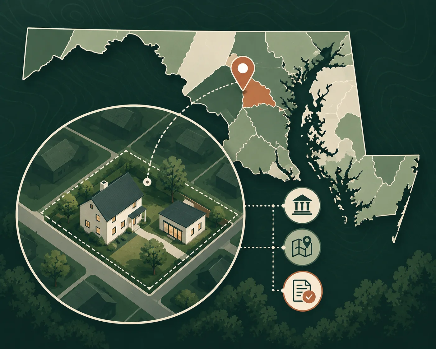 Maryland property illustration representing county and municipal jurisdiction review